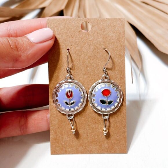 Boho flower dangle earrings S465 - Picture 2 of 3